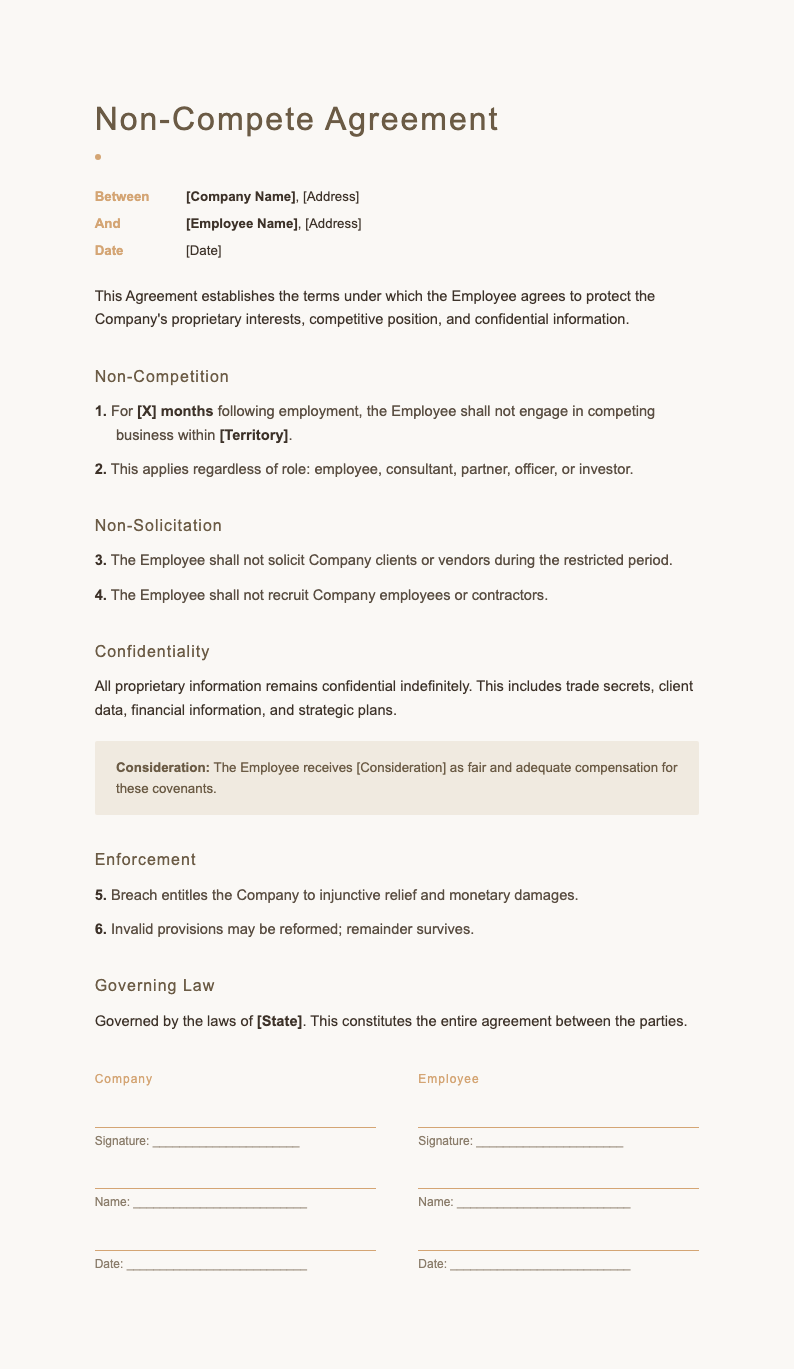 Japandi Minimal Non Compete Agreement